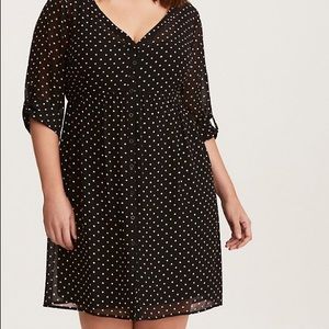 Torrid Black & White Polka Dot Chiffon Shirt Dress